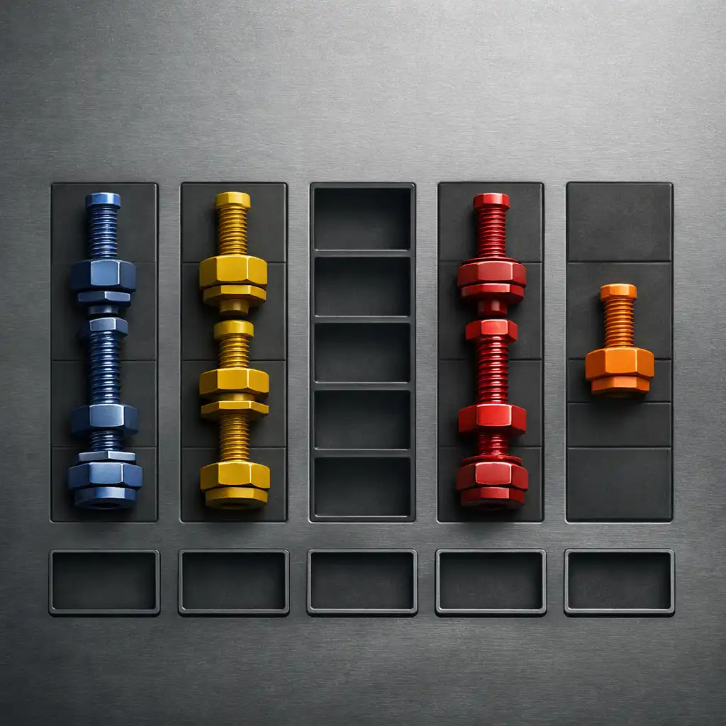 Gameplay-orientierte Ansicht eines Schraubenpuzzles mit sichtbaren Farben und freien Positionen